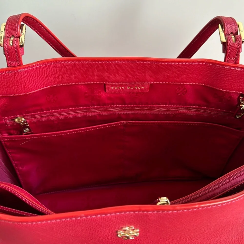 Tory Burch York Buckle Tote Saffiano Leather Kir Royale (Red)